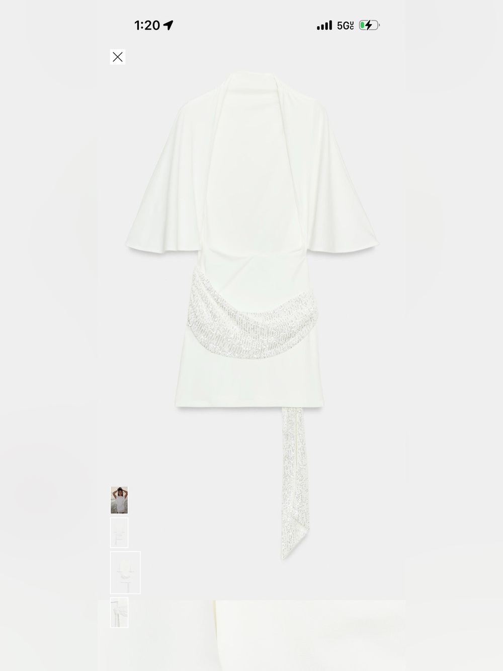 Zara White Mini Dress with Draped Sequin Detail